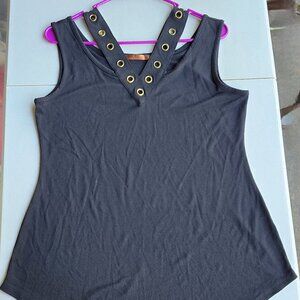 Black riveted sleeveless blouse